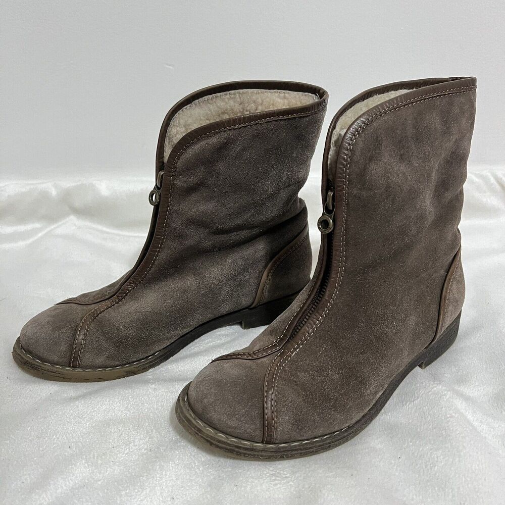 Nursace Booties Size EU 37/ US 6.5 Brown Suede Leather Boots Ankle Fur Lined